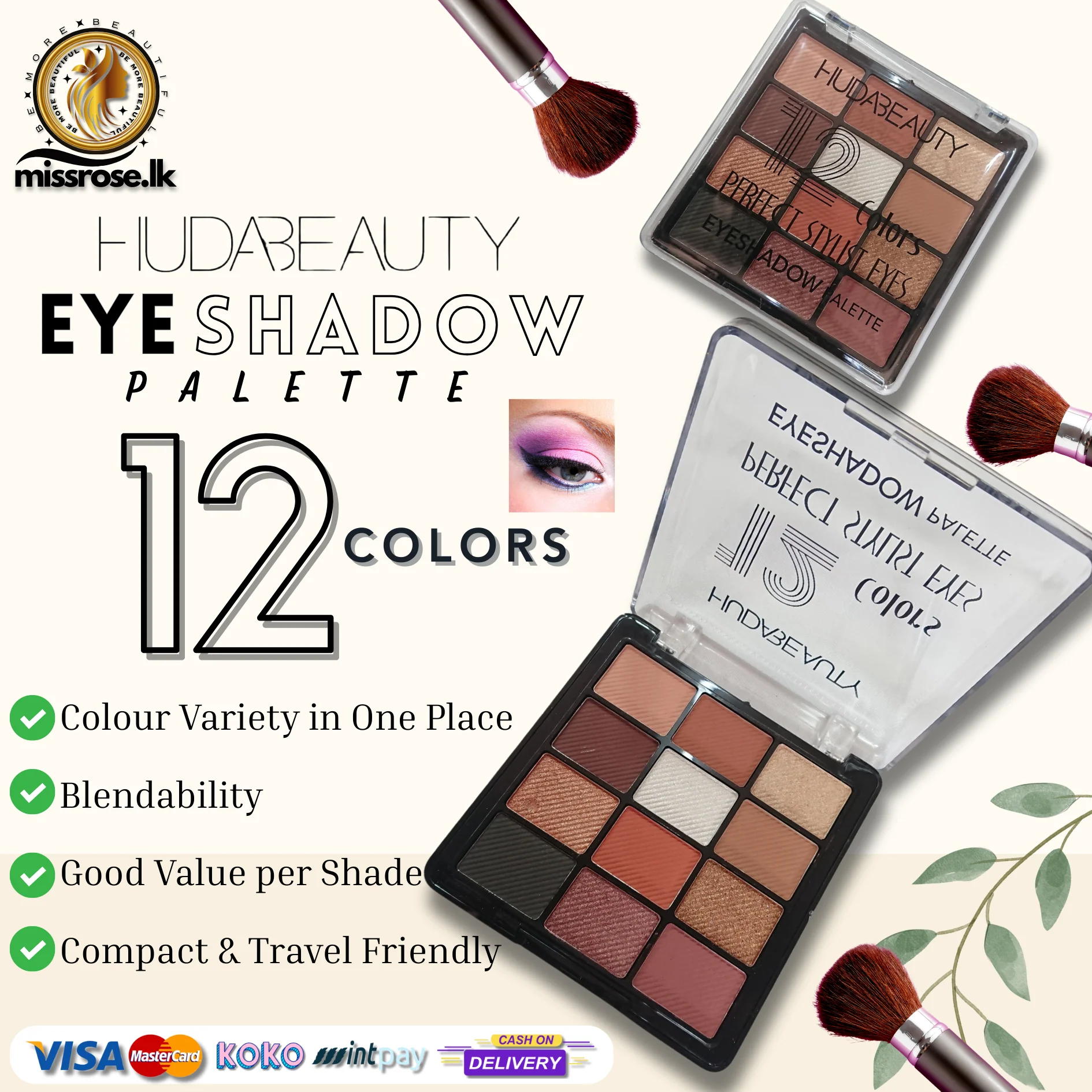 HUDA BEAUTY 12 COLOR EYESHADOW PALETTE - Rasmika Fancy