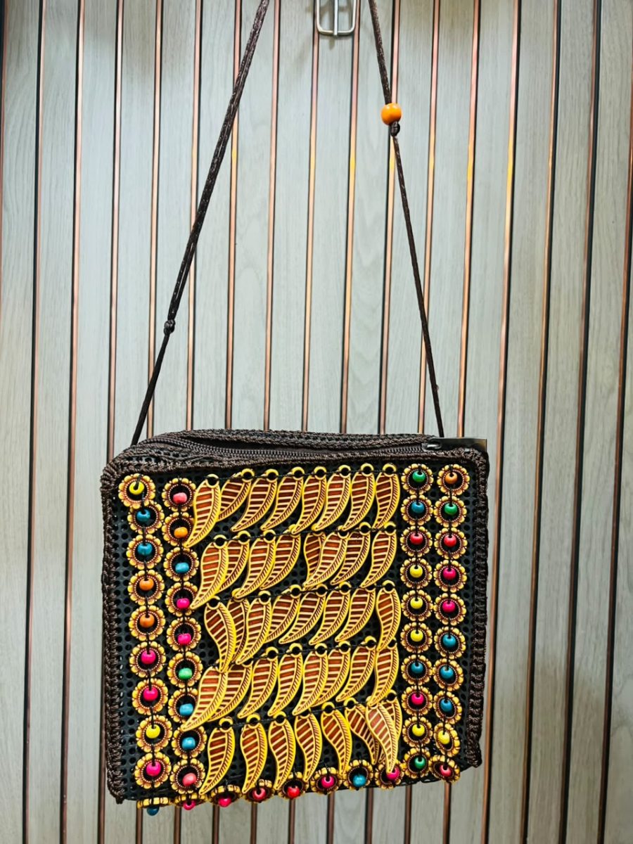 BROWN BUTTON HAND BAG View 2